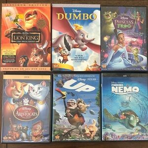 Disney Pixar DVD Lot of 6, The Lion King, Dumbo, Princess and the Frog, Up